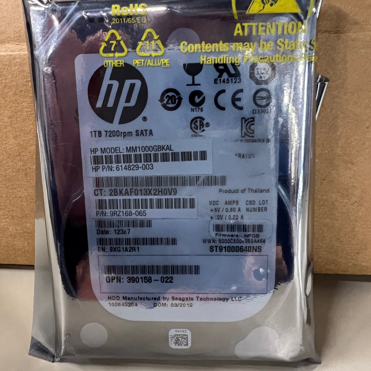 Brand New HP 2.5" 1TB 64MB 6Gbps SATA Server Hard Drive 614829-003 ST91000640NS