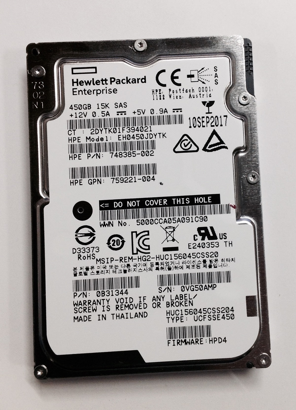 HP 759221-004 450GB SAS 2.5'' HARD DRIVE EH0450JDYTK