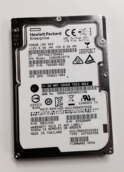 HP 759221-004 450GB SAS 2.5'' HARD DRIVE EH0450JDYTK