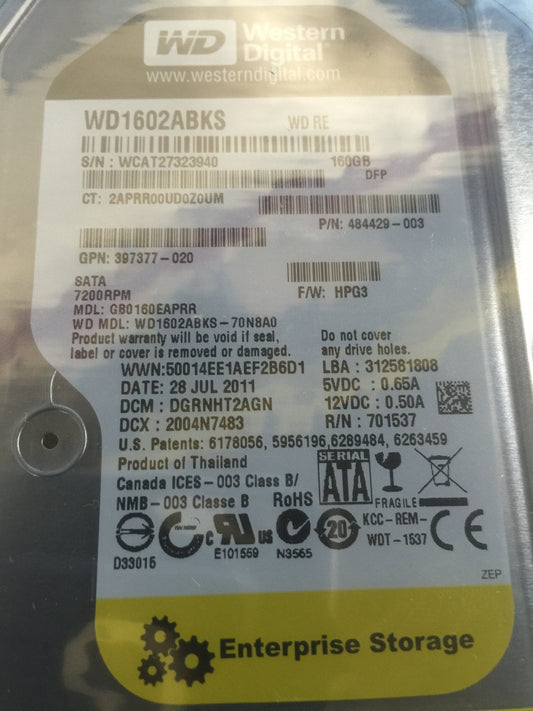 Western Digital 160GB 3.5 In. SATA HDD - WD1602ABKS