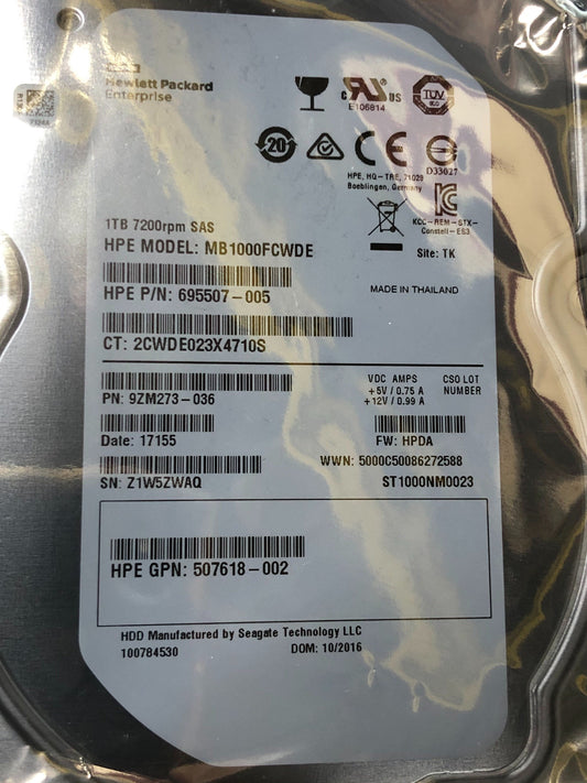 Brand New HP 1TB 7.2K 3.5" 6G SAS Hard Drive 695507-005 507618-002 MB1000FCWDE