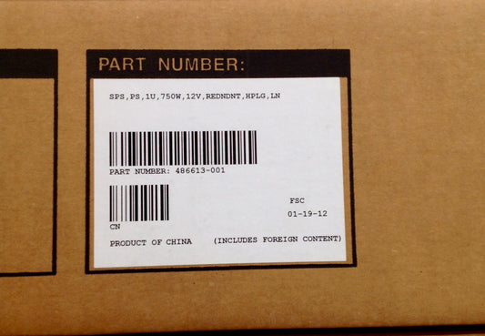 HP 486613-001 SPS, PS, 1U, 750W, 12V, REDENT, HPLG, LN