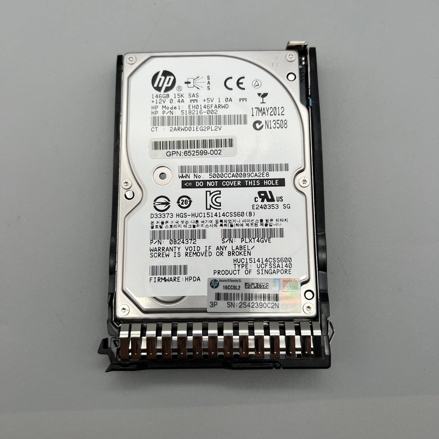 HP 146GB 15K SAS 2.5in with tray HOT pluggable 652599-002 518216-002 653950