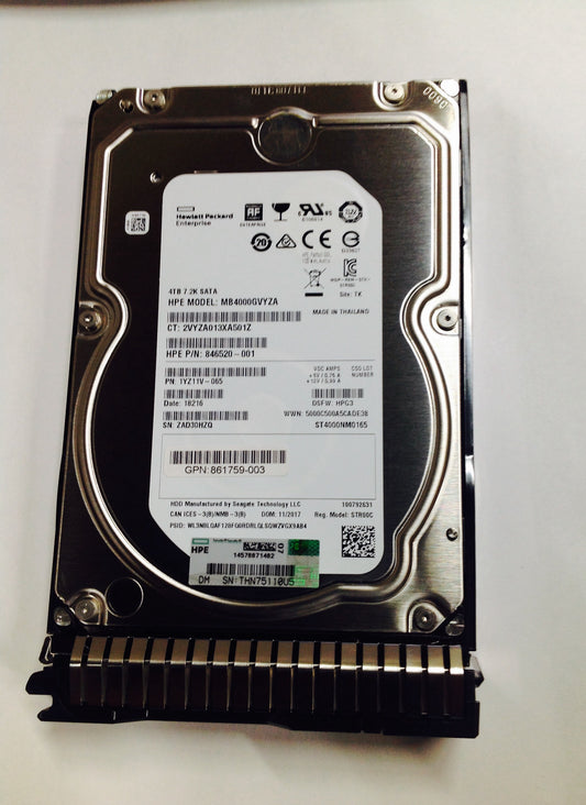 861759-003 846520-001 HPE 4TB 7.2K 6G LFF 3.5" SATA MIDLINE 512E SC HARD DRIVE