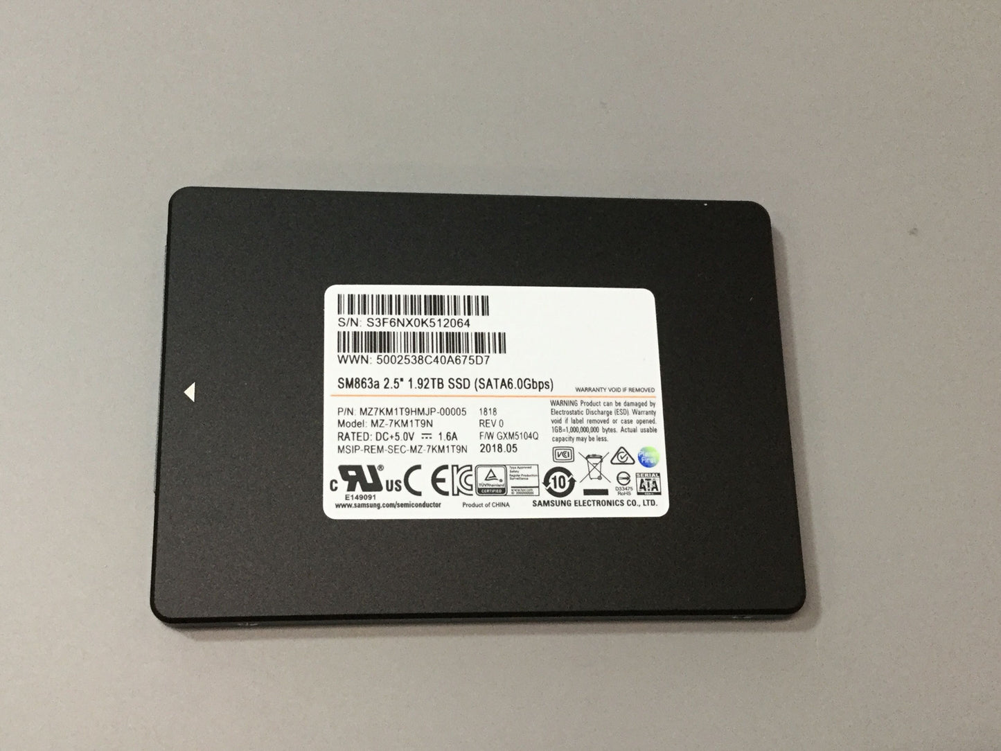 Samsung SM863a MZ-7KM1T9N 1.92TB 2.5" SATA 6Gb/s Internal SSD