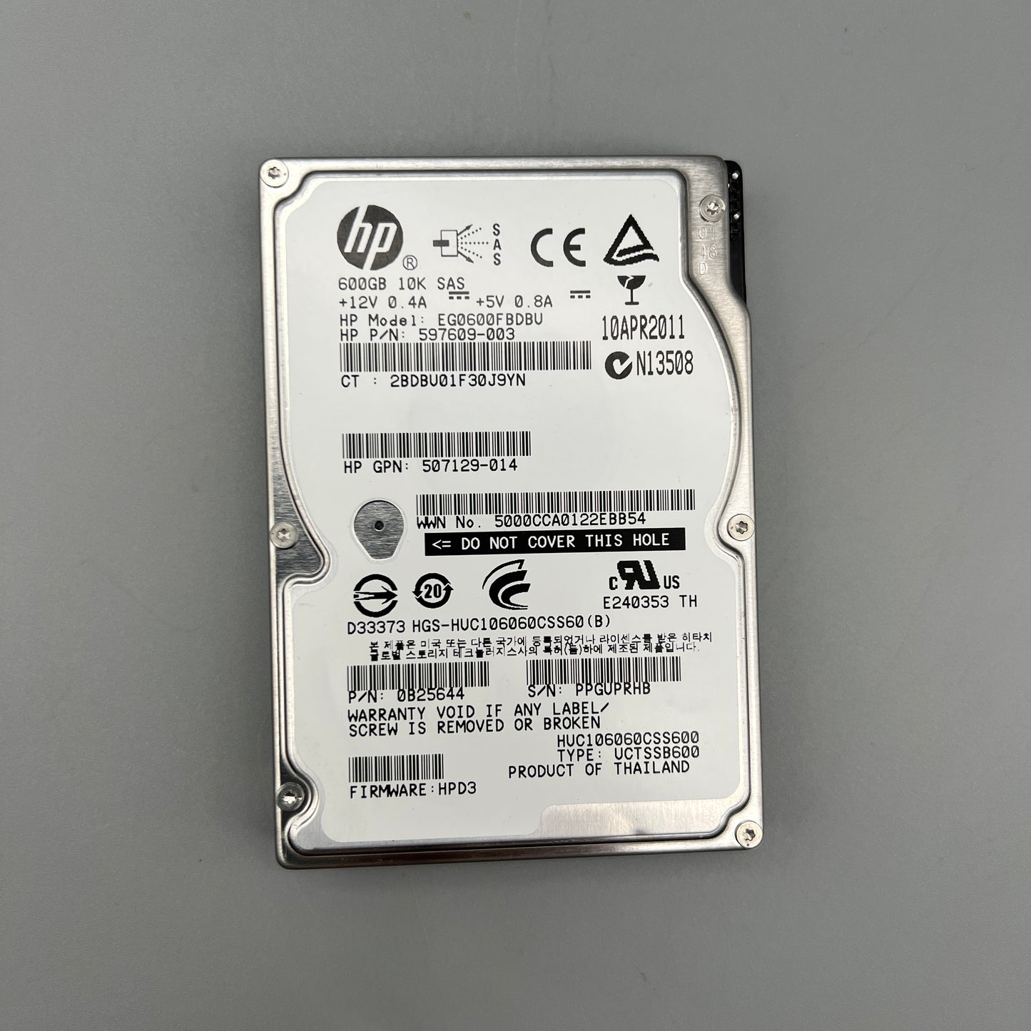 Genuine HP 600GB 10K SAS 2.5" HDD no tray 507129-014 597609-003 EG0600FBDBU
