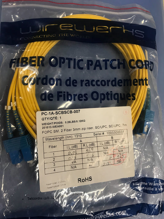 FOPC, SM, 2 Fiber 3mm zip riser, SC/UPC, SC/UPC, 7M