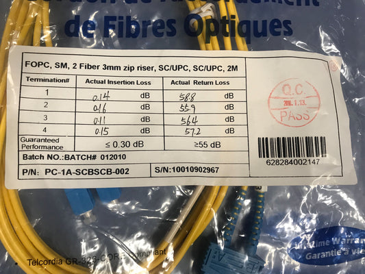 FOPC, SM, 2 Fiber 3mm zip riser, SC/UPC, SC/UPC, 2M