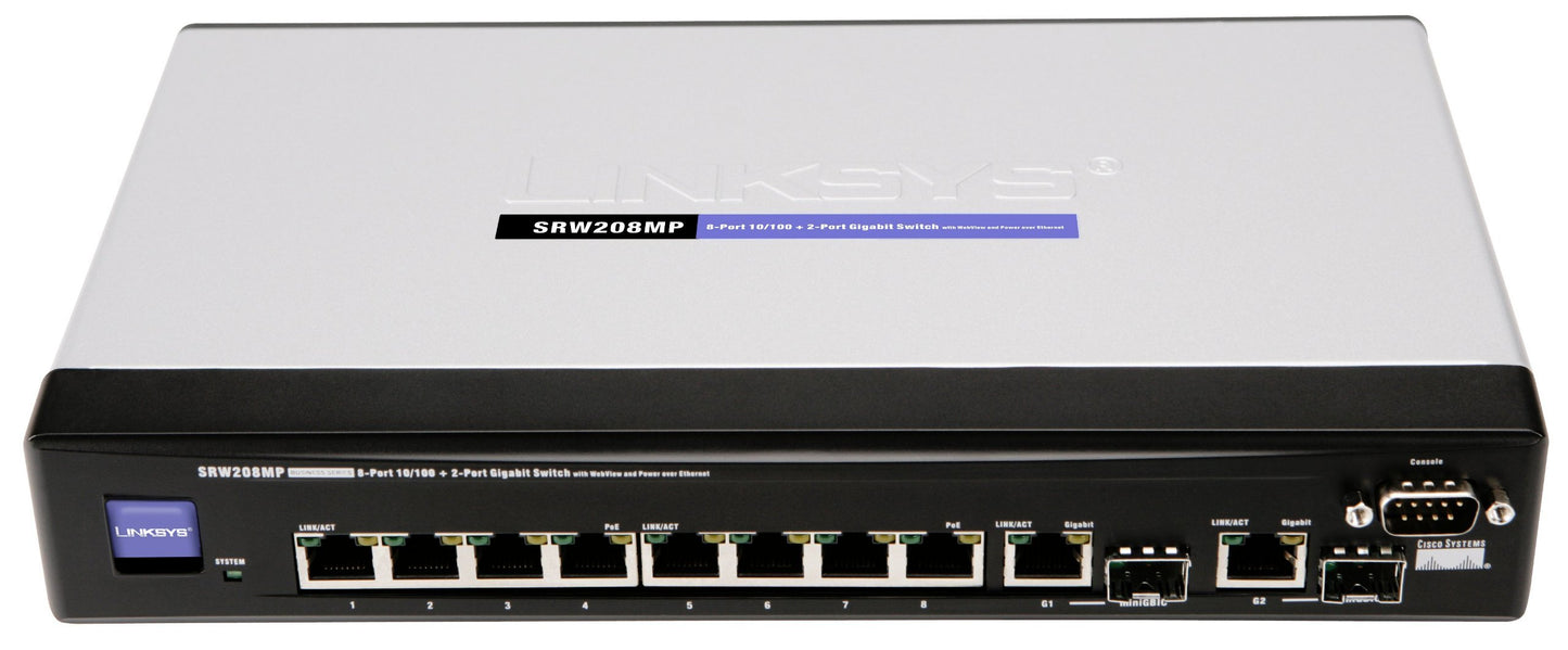 Linksys by Cisco SRW208MP 8-port 10/100 Ethernet Switch - WebView/Max PoE