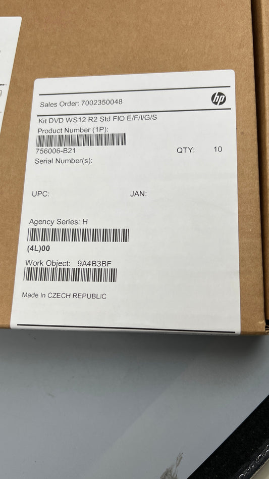 HP kit DVD WS12 R2 Std FIO E/F/I/G/S PN#756006-B21