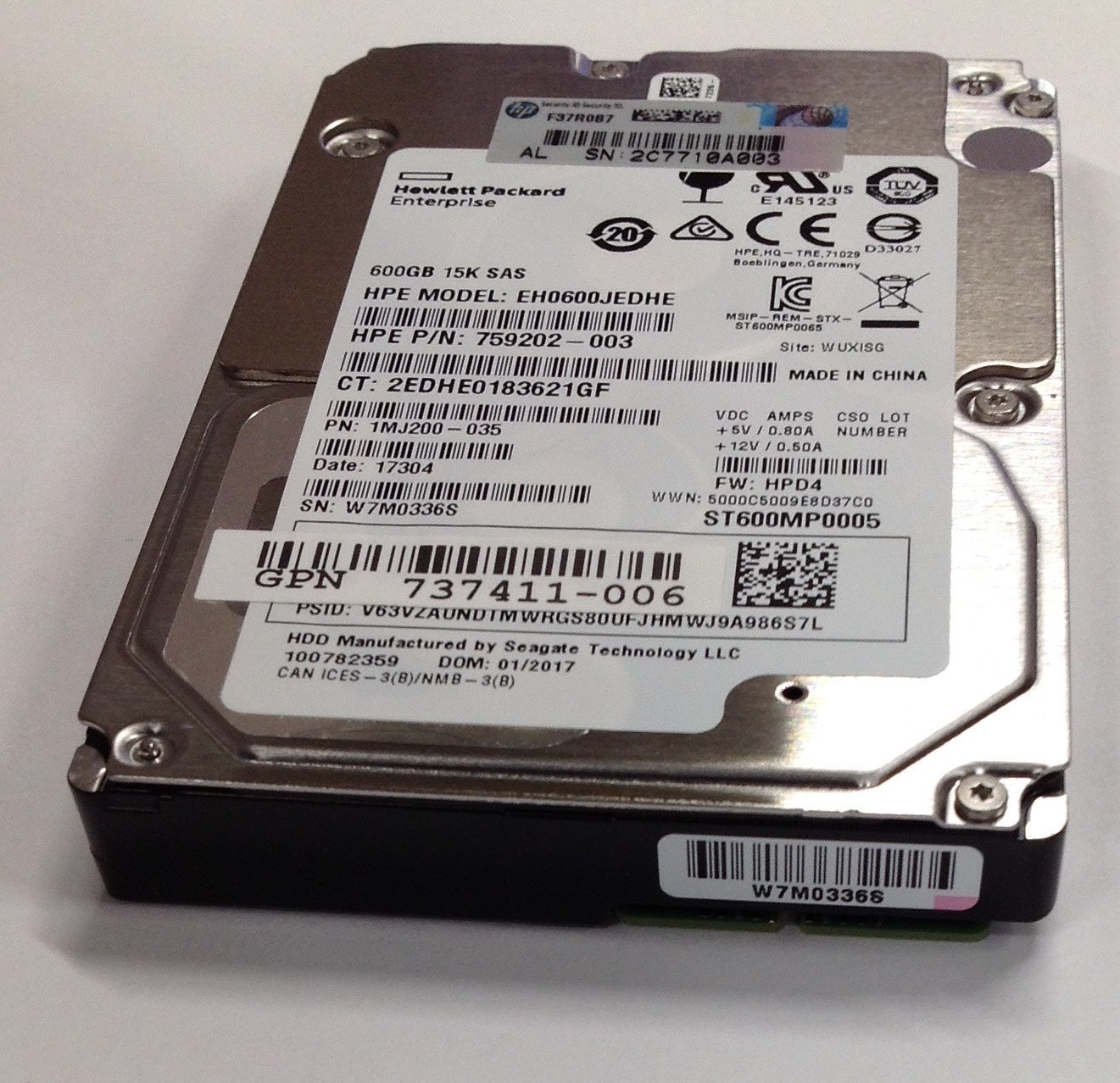 HPE 600GB 15K SAS 12Gb/s LFF 3.5" Hard Drive EH0600JEDHE  759202-003