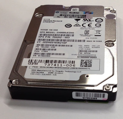 HPE 600GB 15K SAS 12Gb/s LFF 3.5" Hard Drive EH0600JEDHE  759202-003