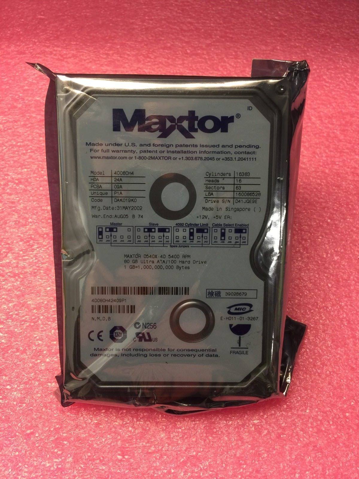 Maxtor IDE 80GB 5400RPM  Hard Disk Drive 4D080H4 Used