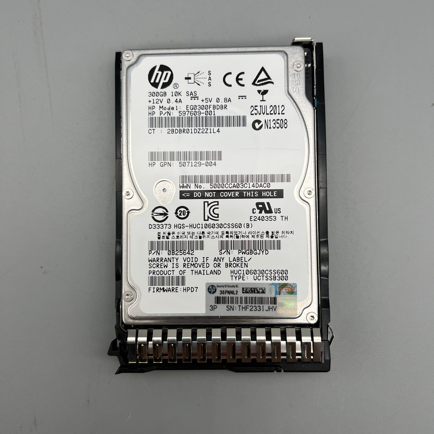 HP 300GB 10K SAS HDD with tray HOT-pluggable 597609-001 507129-004 653955