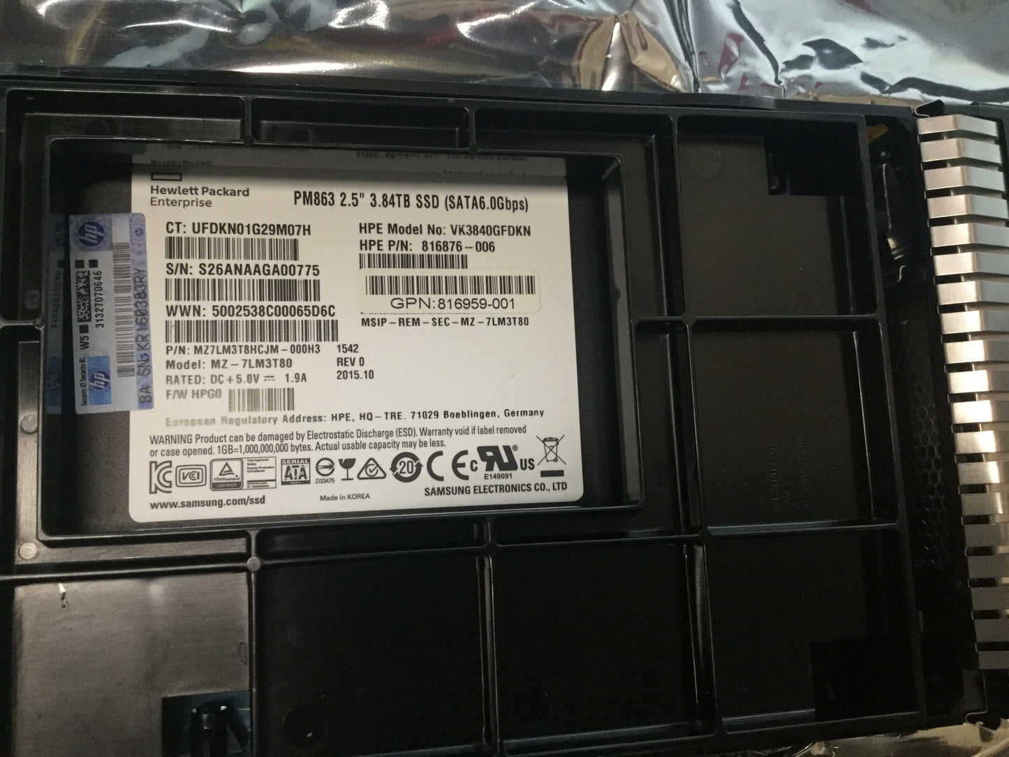 HP 3.84TB 6G SFF 2.5'' SATA SSD DRIVE 816876-006 816959-001